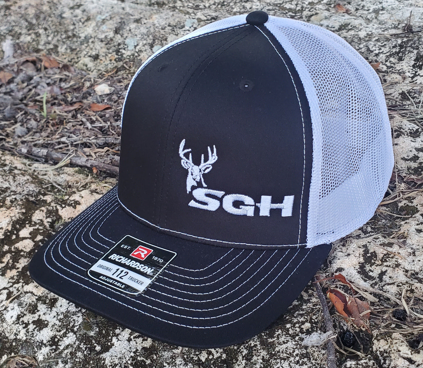 SGH Black/White Richardson 112 with White Embroidered 2nd Gen Deer Logo