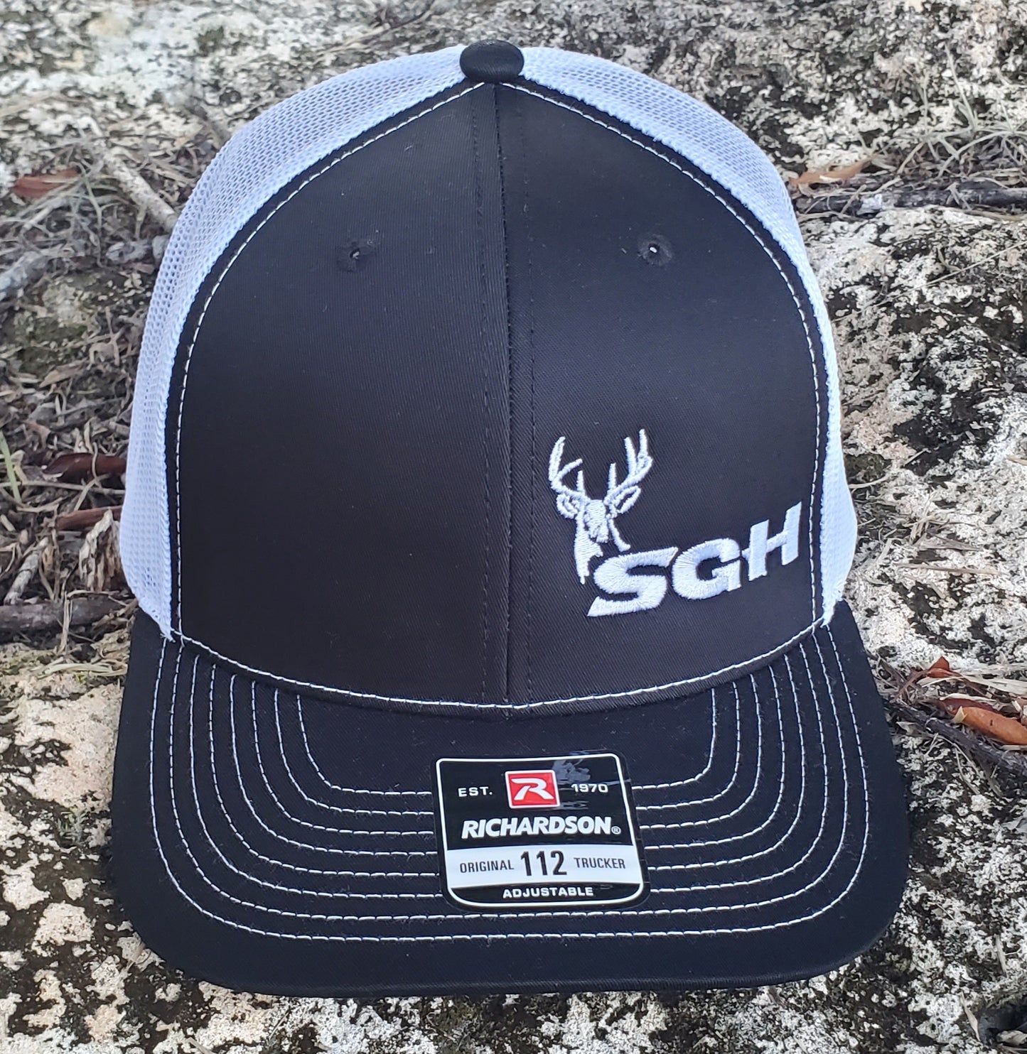 SGH Black/White Richardson 112 with White Embroidered 2nd Gen Deer Logo
