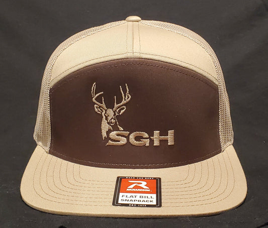 7 Panel Tan/Brown Richardson 168 SGH Buck Logo Hat