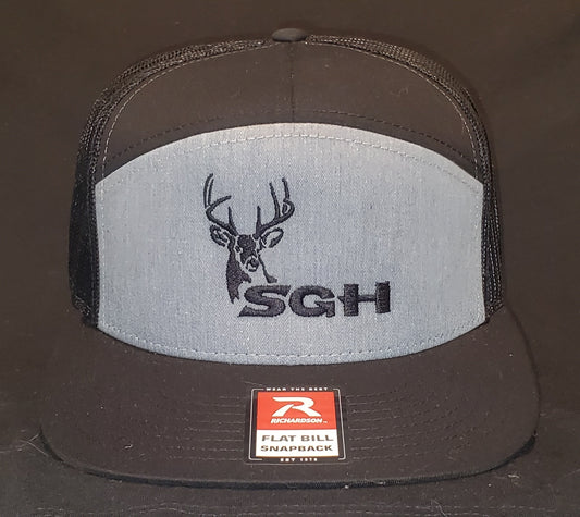 7 Panel Black & Grey Richardson 168 Hat with SGH Buck Logo