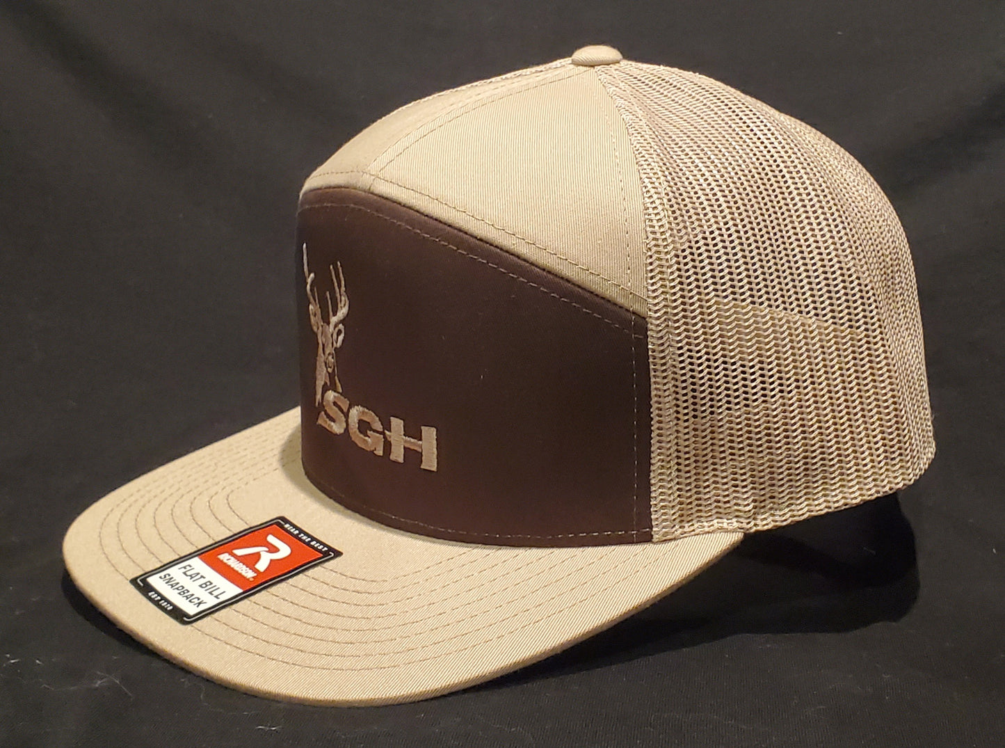 7 Panel Tan/Brown Richardson 168 SGH Buck Logo Hat